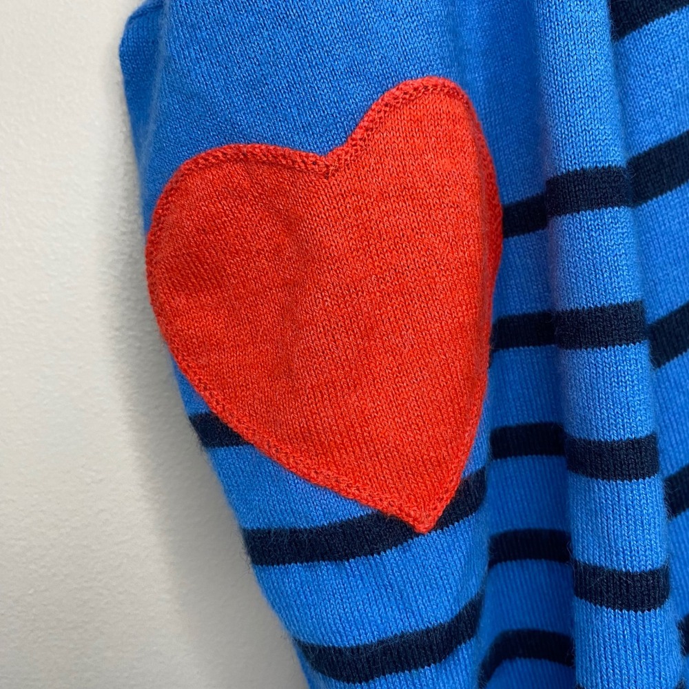 Mersea Blue Striped Oversized Sweater Red Heart Elbow Patches OS Pullover EUC - Picture 3 of 5